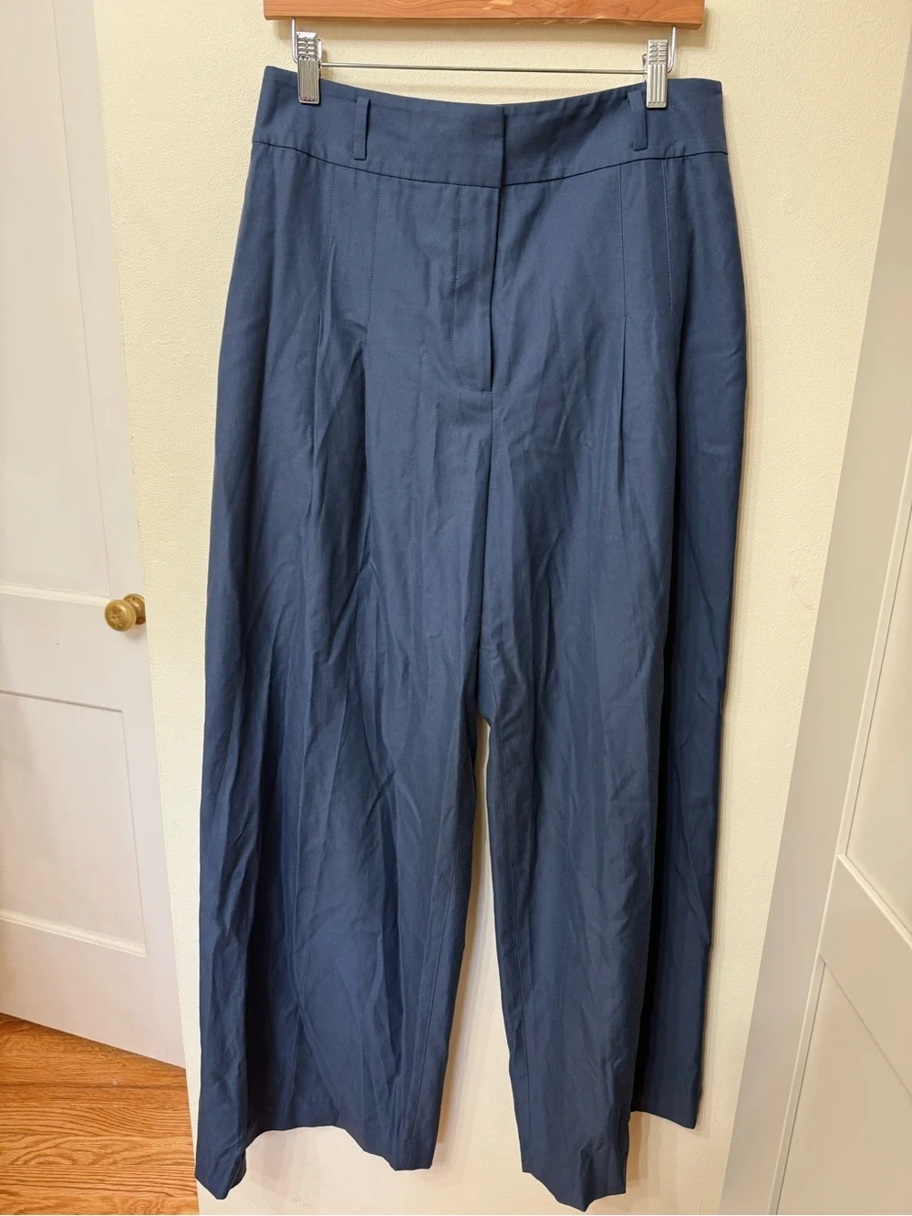 & Other Stories 8 Navy Wide-Leg High-Rise Cotton Wool Pants Preppy Clean Girl - Picture 3 of 9